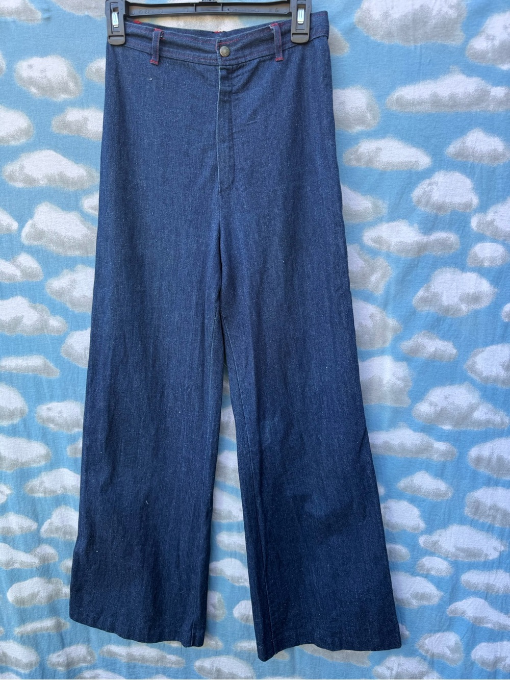 Vintage 70s Montgomery Ward High Waist Bell Bottom Jeans Red Accent